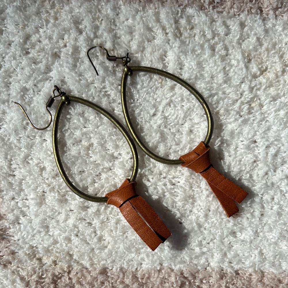Brown Leather Hoop Earrings